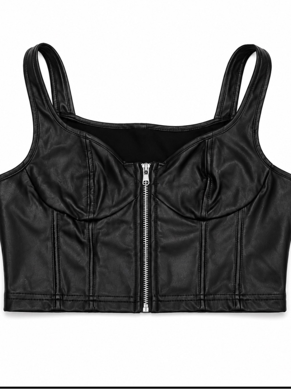 Black Faux Leather Crop Top with Zipper